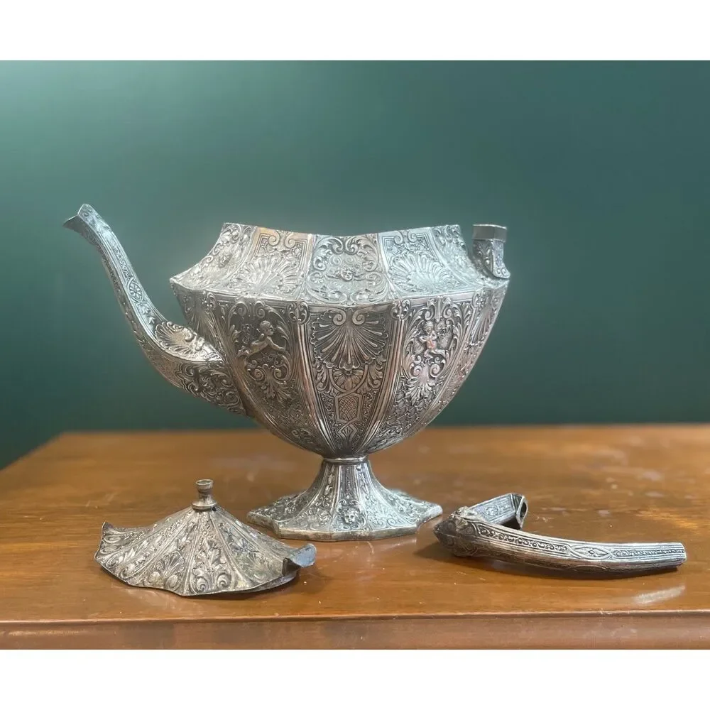Antique Victorian Silverplate Tea Set J&G 3178 Ornate Gothic Cottagecore Decor
